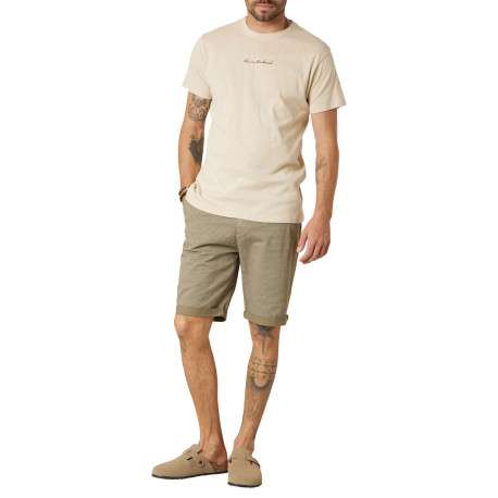 T-shirt en coton écru uni pourvu d'une coupe droite et d'un col rond - Image 3