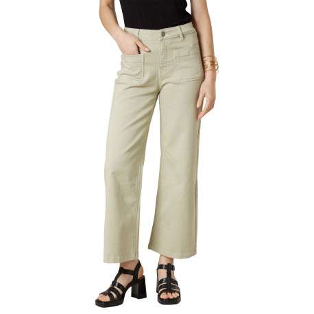 Pantalon kaki uni pourvu d'une coupe droite et de multiples poches