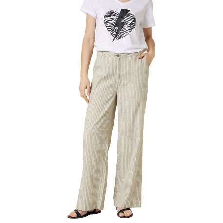 Pantalon chino kaki à rayures pourvu de passants pour la ceinture