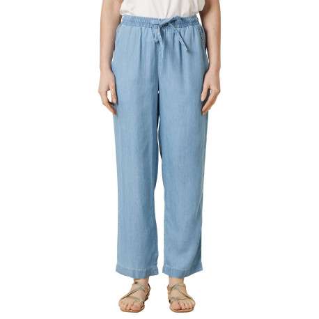 Pantalon chino bleu uni pourvu d'une coupe droite et d'une taille haute