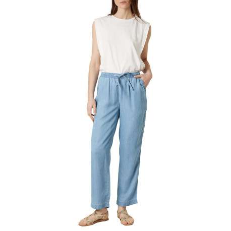 Pantalon chino bleu uni pourvu d'une coupe droite et d'une taille haute - Image 3