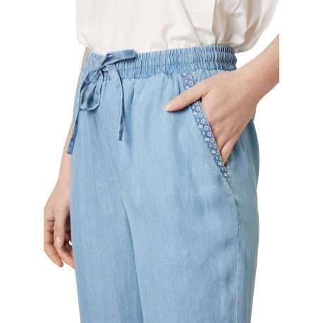 Pantalon chino bleu uni pourvu d'une coupe droite et d'une taille haute - Image 4