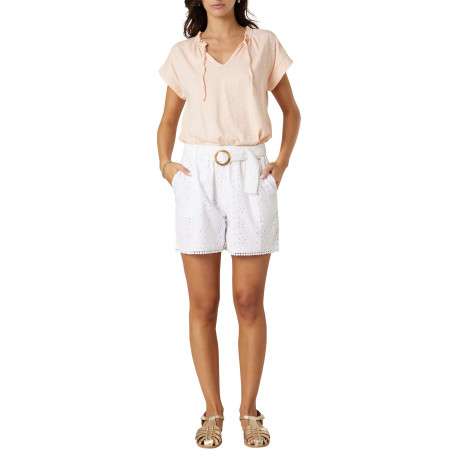 Short chino blanc uni pourvu d'une coupe droite et d'une taille élastiquée - Image 3