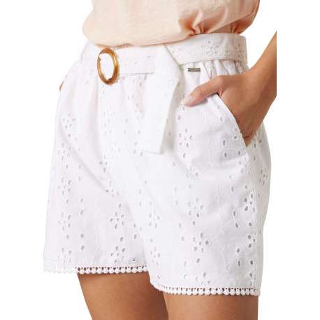 Short chino blanc uni pourvu d'une coupe droite et d'une taille élastiquée - Image 4