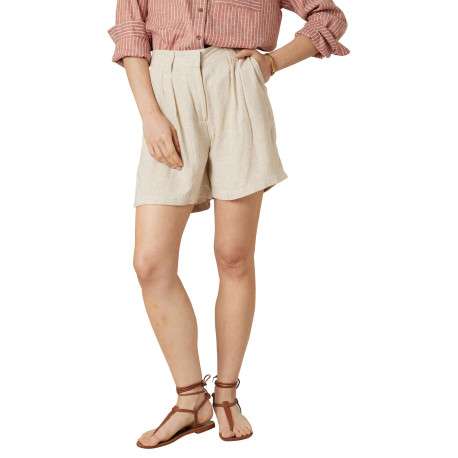 Short chino beige uni pourvu de passants pour la ceinture et d'une taille haute