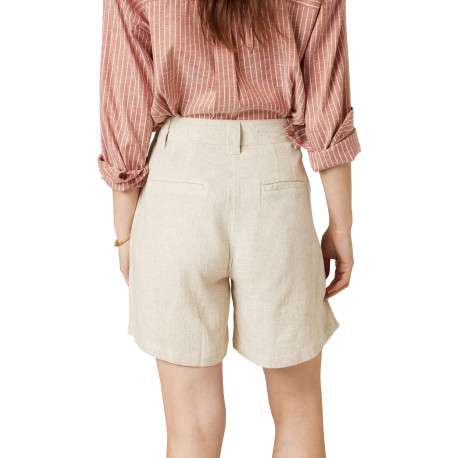 Short chino beige uni pourvu de passants pour la ceinture et d'une taille haute - Image 2