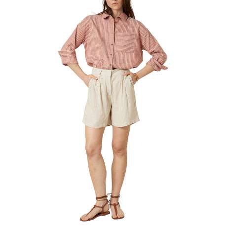 Short chino beige uni pourvu de passants pour la ceinture et d'une taille haute - Image 3