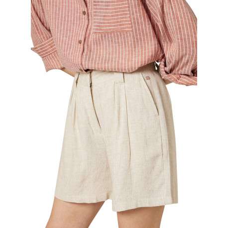 Short chino beige uni pourvu de passants pour la ceinture et d'une taille haute - Image 4