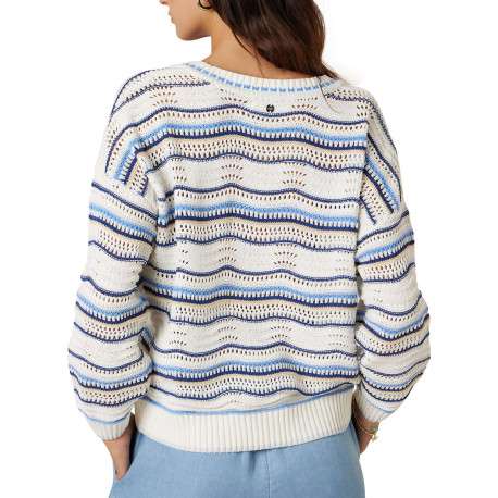 Pull blanc à rayures pourvu d'une coupe droite et de manches longues - Image 2