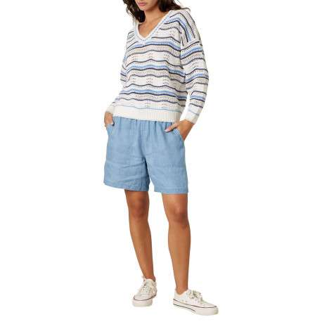 Pull blanc à rayures pourvu d'une coupe droite et de manches longues - Image 3