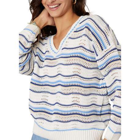 Pull blanc à rayures pourvu d'une coupe droite et de manches longues - Image 4