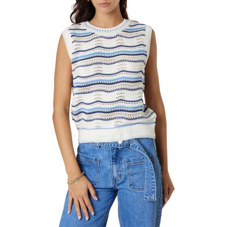 Pull bleu à rayures sans manche pourvu d'une coupe droite