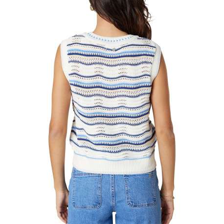 Pull bleu à rayures sans manche pourvu d'une coupe droite - Image 2