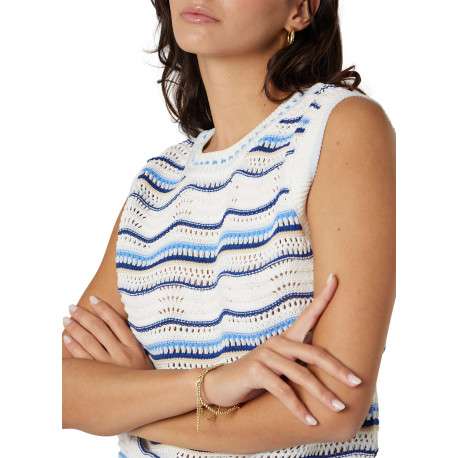 Pull bleu à rayures sans manche pourvu d'une coupe droite - Image 4