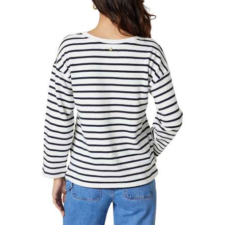 T-shirt blanc à rayures pourvu d'un col rond et de manches longues - Image 2