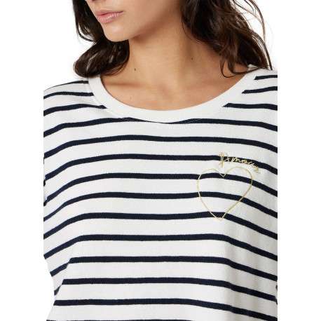 T-shirt blanc à rayures pourvu d'un col rond et de manches longues - Image 4