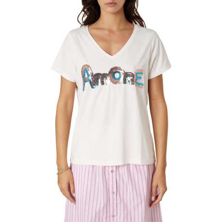 T-shirt blanc uni pourvu de manches courtes et d'une coupe droite