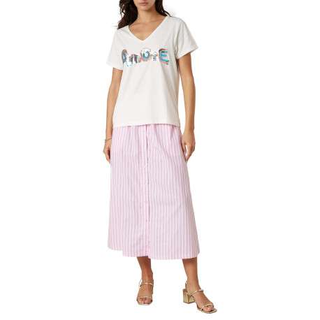 T-shirt blanc uni pourvu de manches courtes et d'une coupe droite - Image 3