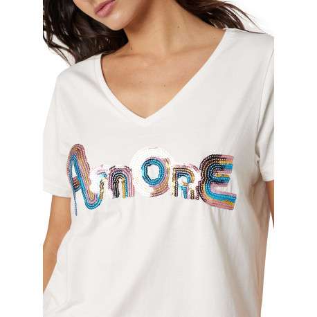 T-shirt blanc uni pourvu de manches courtes et d'une coupe droite - Image 4
