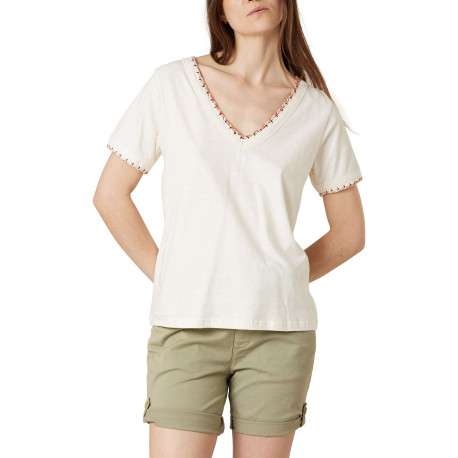 T-shirt écru uni pourvu de manches courtes et d'une coupe droite