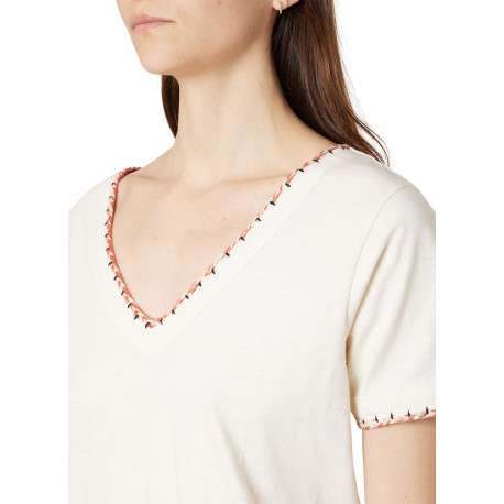 T-shirt écru uni pourvu de manches courtes et d'une coupe droite - Image 4