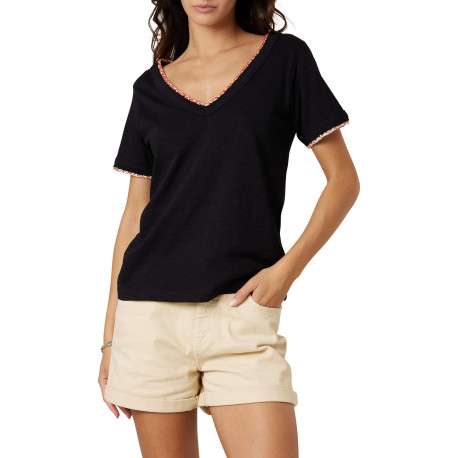 T-shirt noir uni pourvu de manches courtes et d'une coupe droite