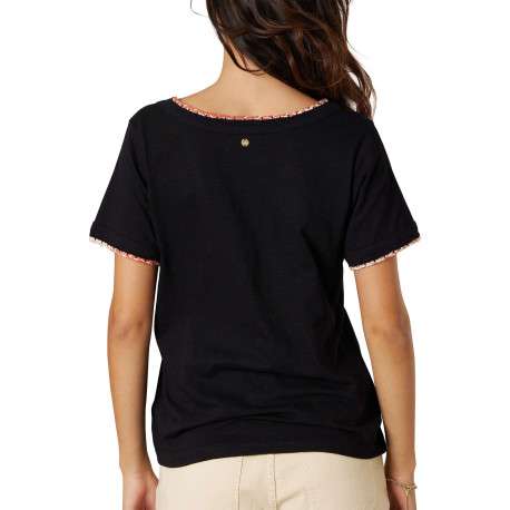 T-shirt noir uni pourvu de manches courtes et d'une coupe droite - Image 2