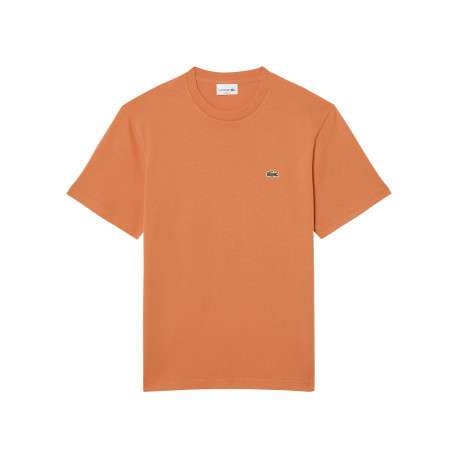 T-shirt en coton orange à coupe droite pourvu d'un col rond côtelé