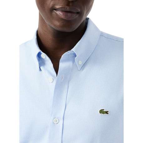 Chemise en coton bleu clair à coupe droite ornée d'un motif à carreaux - Image 5