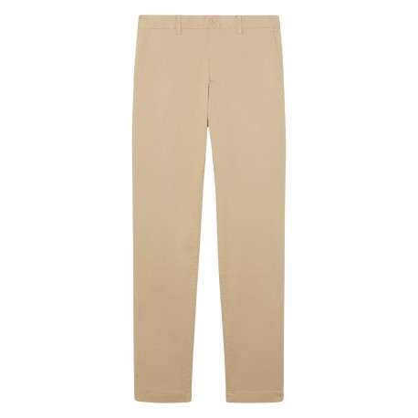 Pantalon chino en coton beige à coupe slim pourvu de poches plaquées