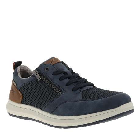 Sneakers bleu marine à talon plat avec des lacets et un zip latéral - Image 4