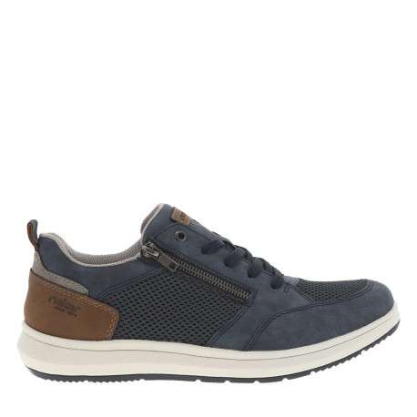 Sneakers bleu marine à talon plat avec des lacets et un zip latéral