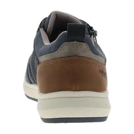 Sneakers bleu marine à talon plat avec des lacets et un zip latéral - Image 7