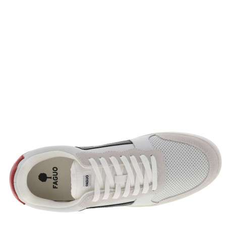 Tennis Hazel en cuir bleu marine à talon plat avec des lacets plats blancs - Image 4