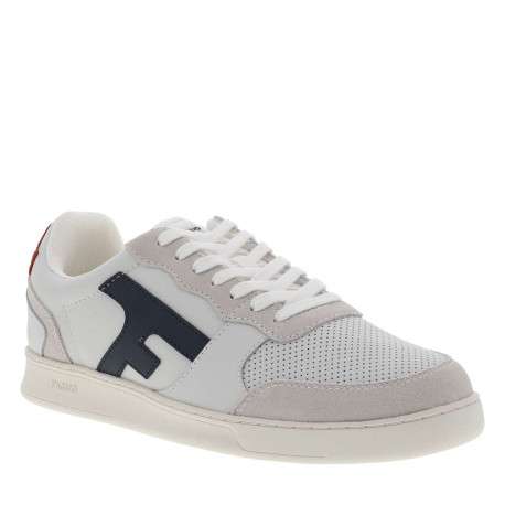 Tennis Hazel en cuir bleu marine à talon plat avec des lacets plats blancs - Image 3