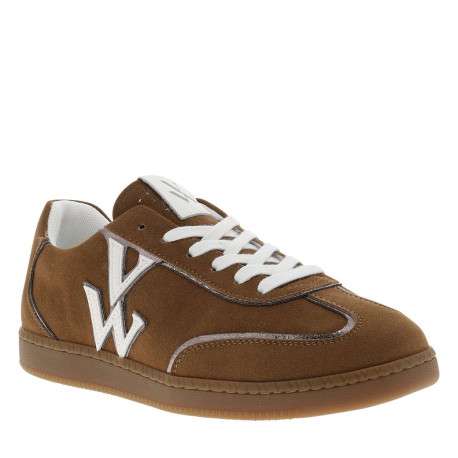 Tennis marron à talon plat avec le logo de la marque cousu sur les côtés - Image 3