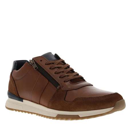 Baskets running en cuir tan à talon plat avec des lacets et un et zip latéral - Image 3