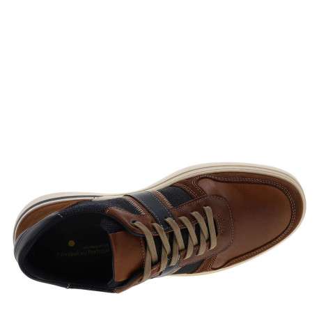Tennis en cuir jean et tan à talon plat avec des lacets taupe - Image 4