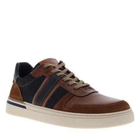 Tennis en cuir jean et tan à talon plat avec des lacets taupe - Image 3