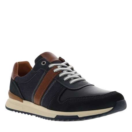 Baskets running en cuir bleu marine à talon plat avec des lacets tressés - Image 3