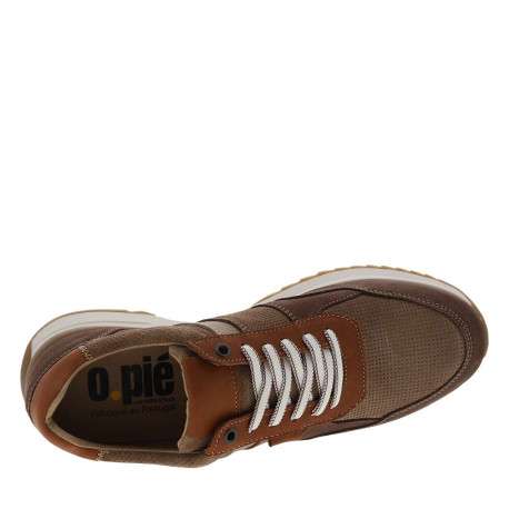 Baskets running en cuir taupe à talon plat avec des lacets tressés - Image 4