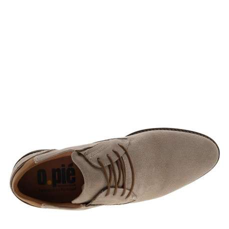 Derbies en cuir beiges à talon décroché bas avec des lacets ronds - Image 4
