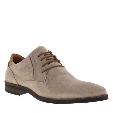 Derbies en cuir beiges à talon décroché bas avec des lacets ronds - Image 3