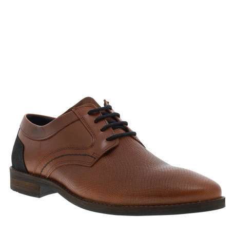 Derbies en cuir tan à talon décroché bas avec des lacets ronds - Image 3