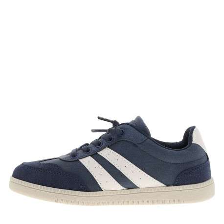 Tennis bleu marine à talon plat avec un patch de la marque à la languette