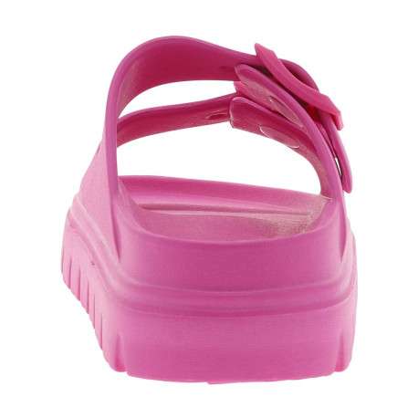 Mules fuchsia à talon plat avec des boucles à ardillon ton sur ton - Image 6