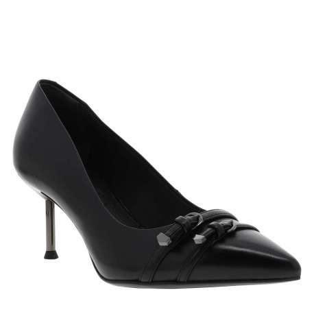 Escarpins noirs en cuir brillant avec un talon décroché moyen - Image 3