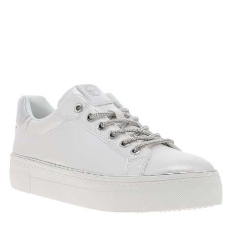 Tennis argent à talon compensé avec des lacets ronds pailletés - Image 3