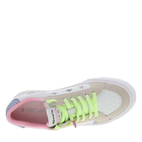 Tennis blanches à talon compensé bas avec des lacets fluo paillété - Image 4