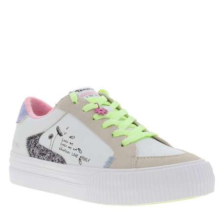 Tennis blanches à talon compensé bas avec des lacets fluo paillété - Image 3